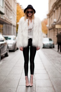 Fur - White - Coat - Leggings - Clear Heels - Josefin N